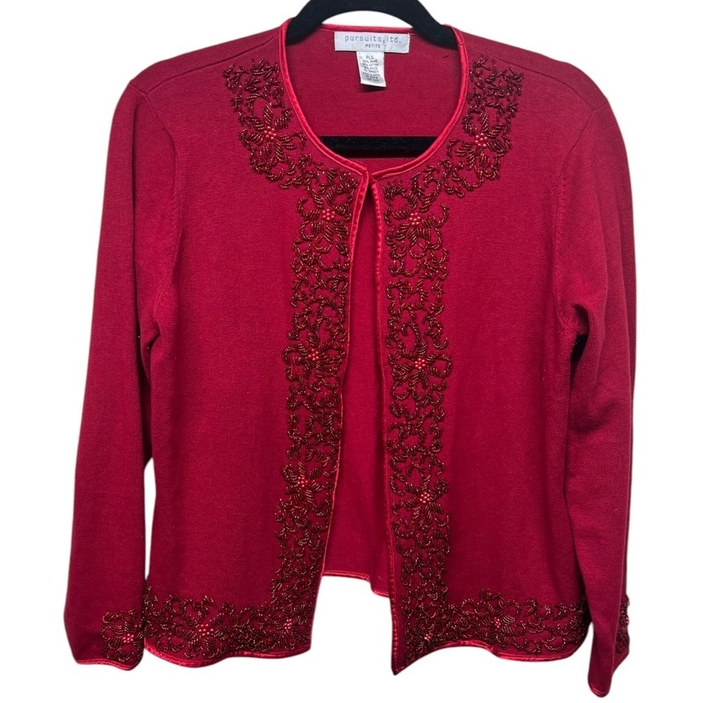 Red Beaded Cotton Cardigan ❤️Petite Large